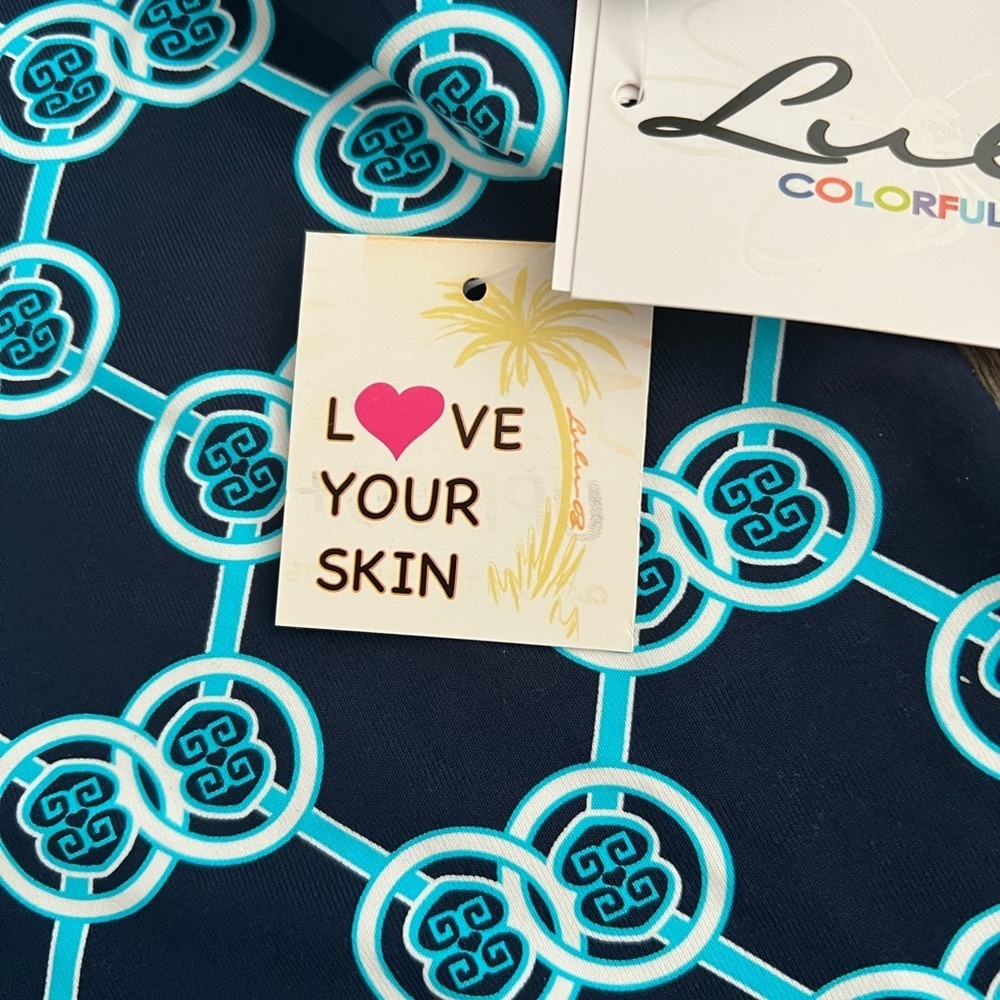 Lulu B Cooling UPF 50 Top Navy Aqua Geo Print Size Small NWT NEW with tags sm s‌ - Picture 8 of 12